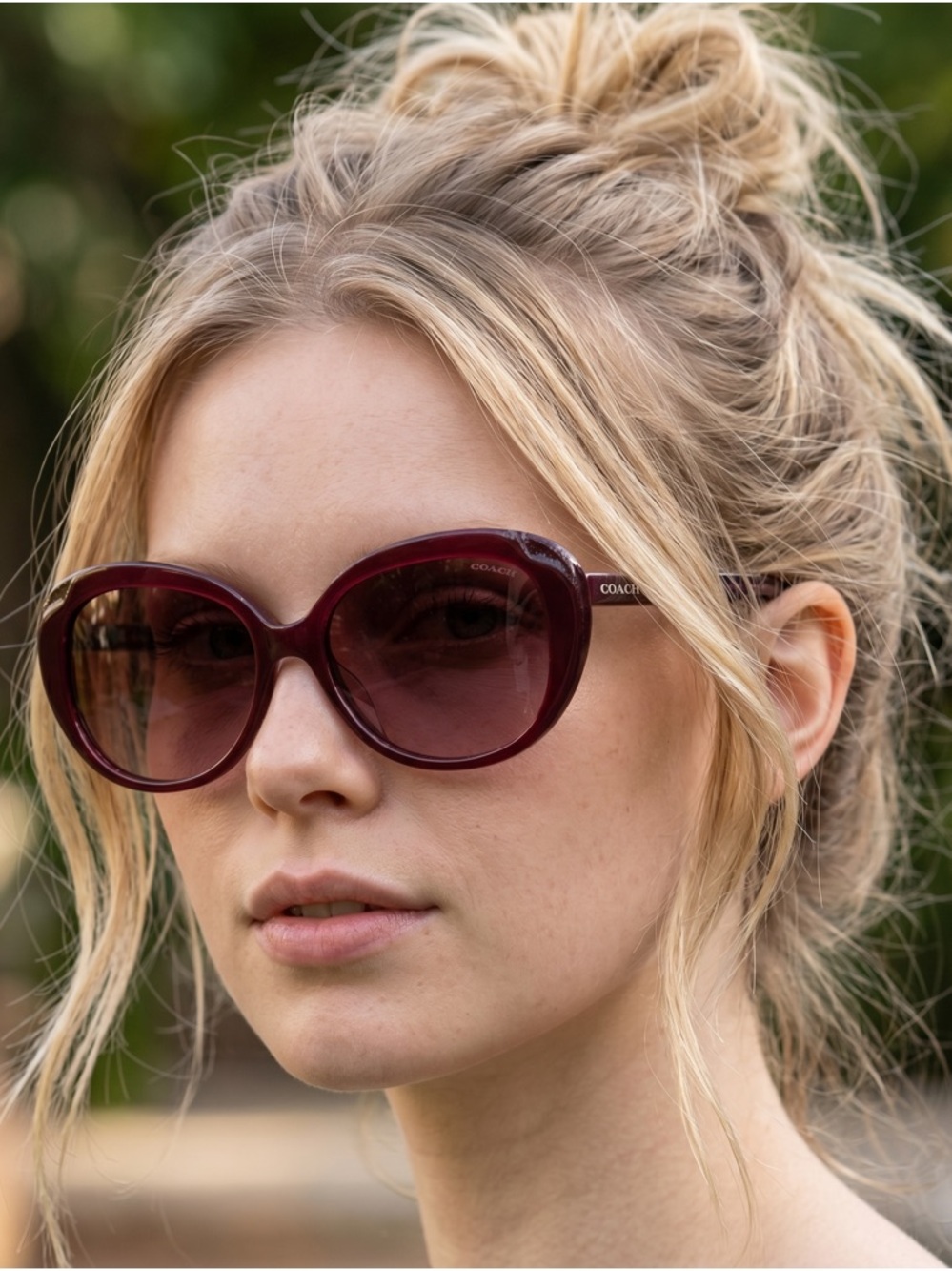 Coach HC8289F Burgundy Glitter Signature Sunglasses w/ Case